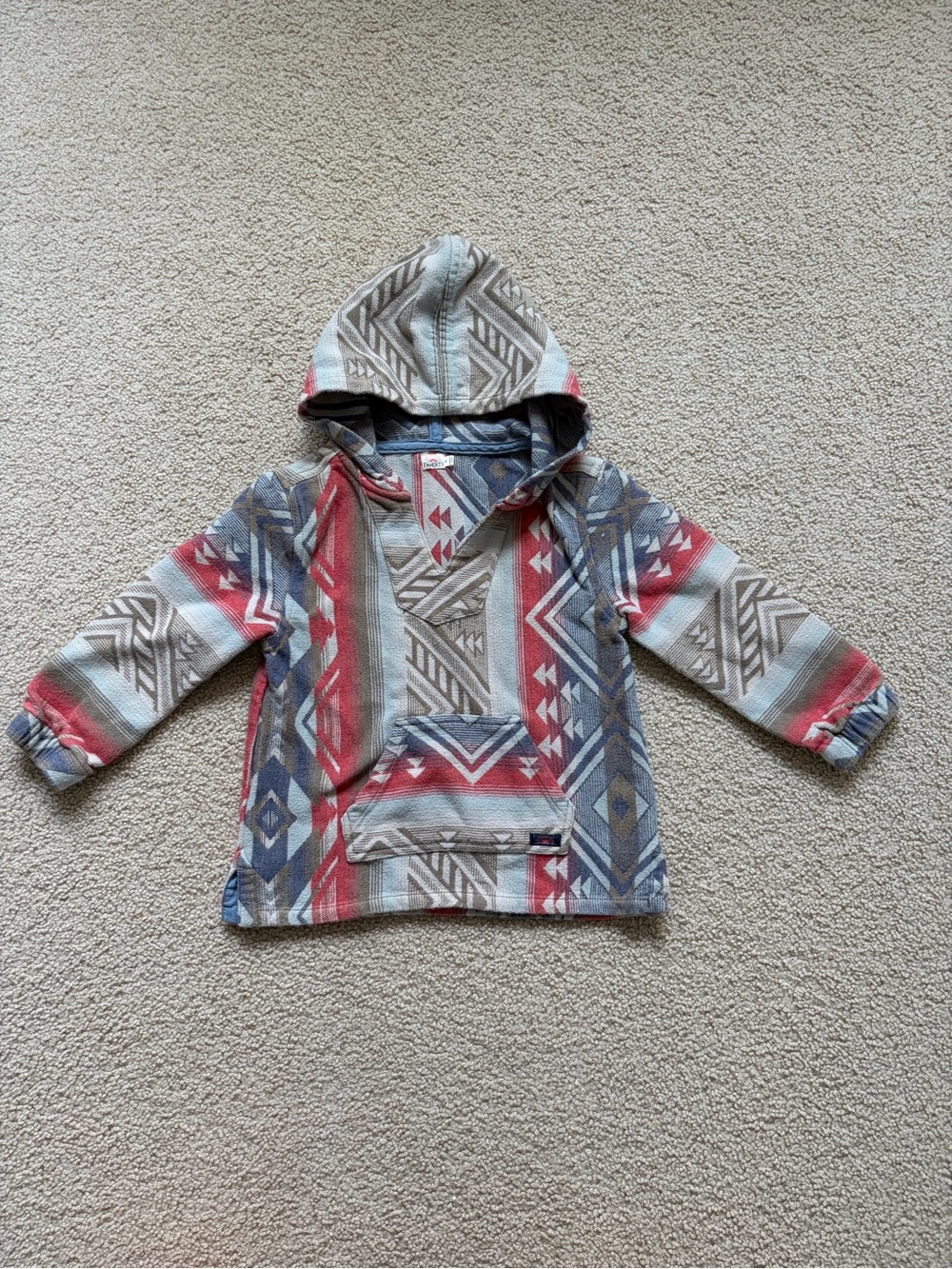 Faherty Kids Aztec Hooded Pullover - Red, Blue, Tan